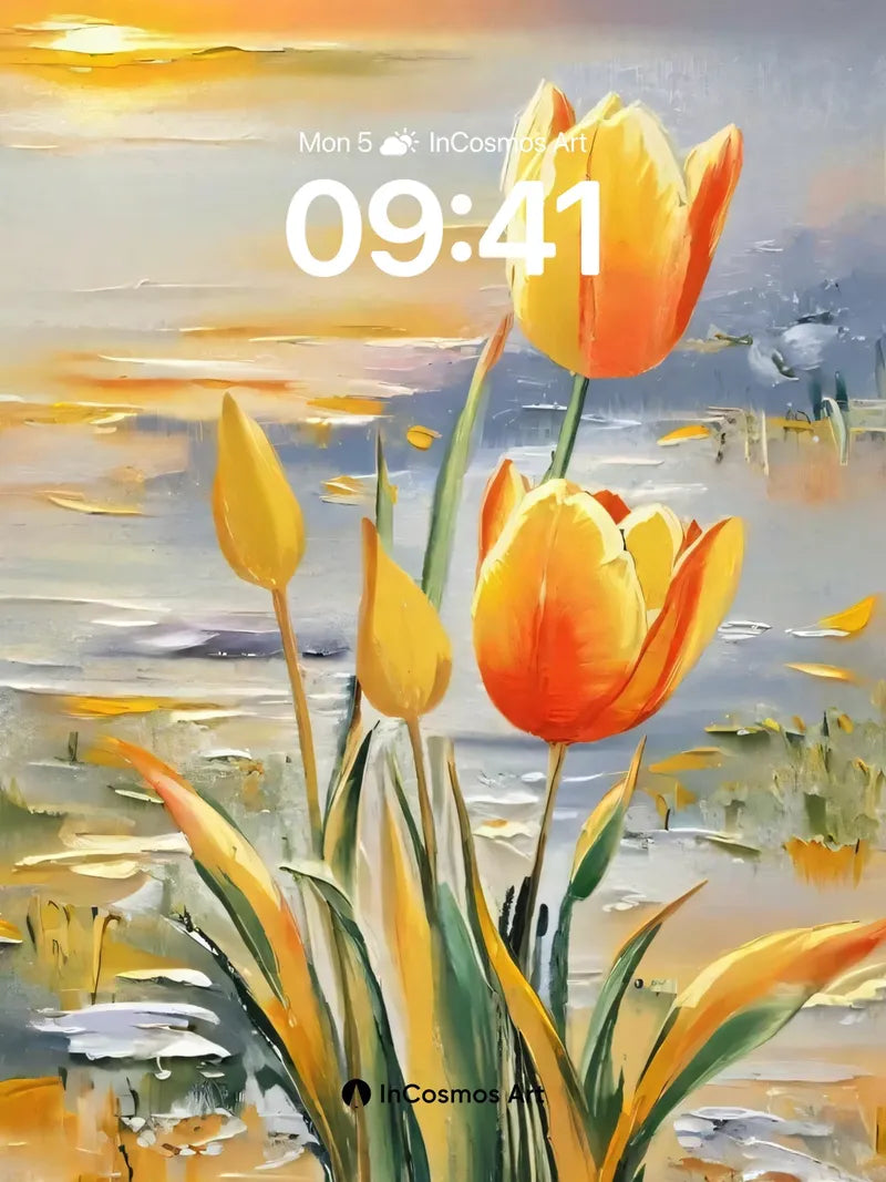 Golden Hour Tulip Wallpaper with Sunset Reflections