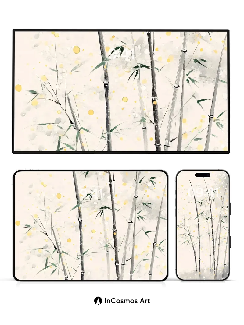 Serenity Bamboo Wallpaper with Golden Speckles