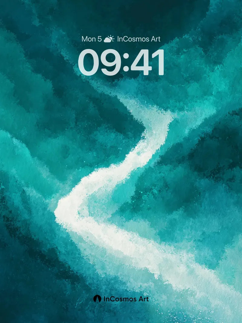 Serene Turquoise Flow Wallpaper with Ethereal Light wallpaper for iPhone, iPad & Mac