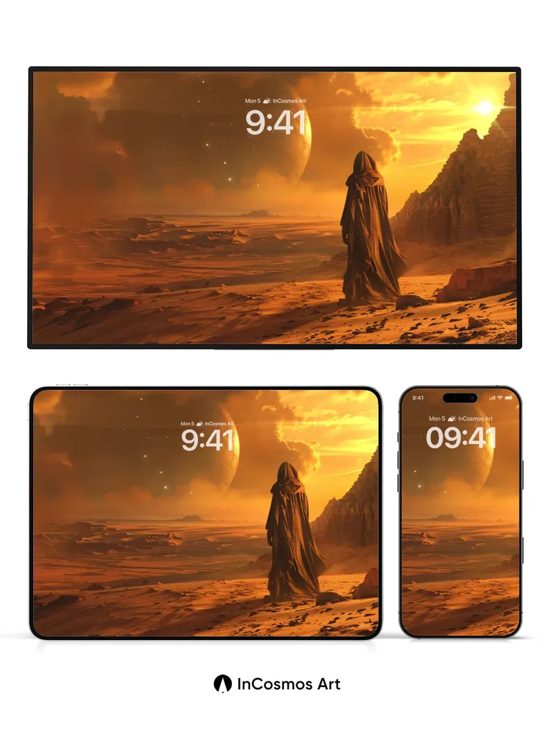 Desert Solitude Wallpaper with Celestial Horizon