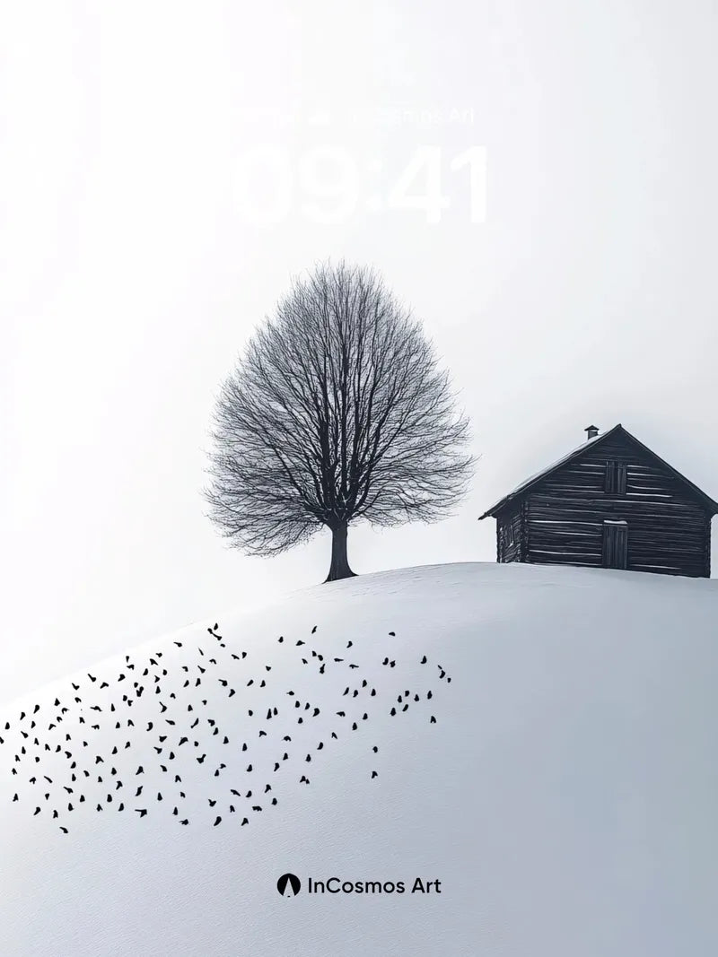 Silent Snowfall Wallpaper with Flock of Birds