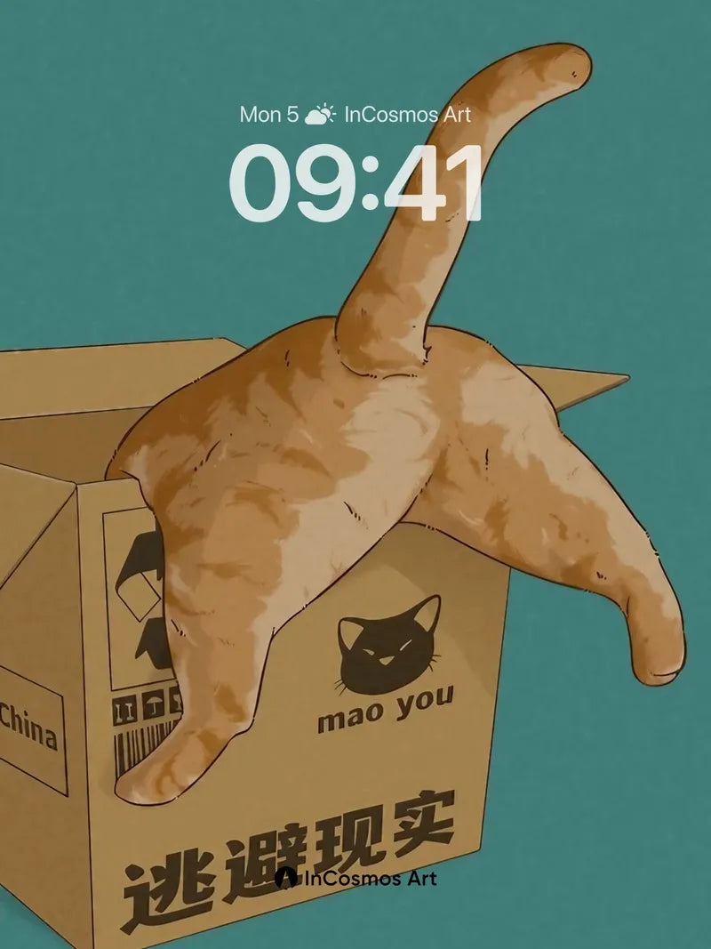 Whimsical Cat Box Wallpaper with Hidden Escape