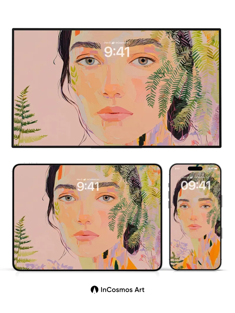 Lush Whisper Wallpaper with Fern-Entwined Gaze