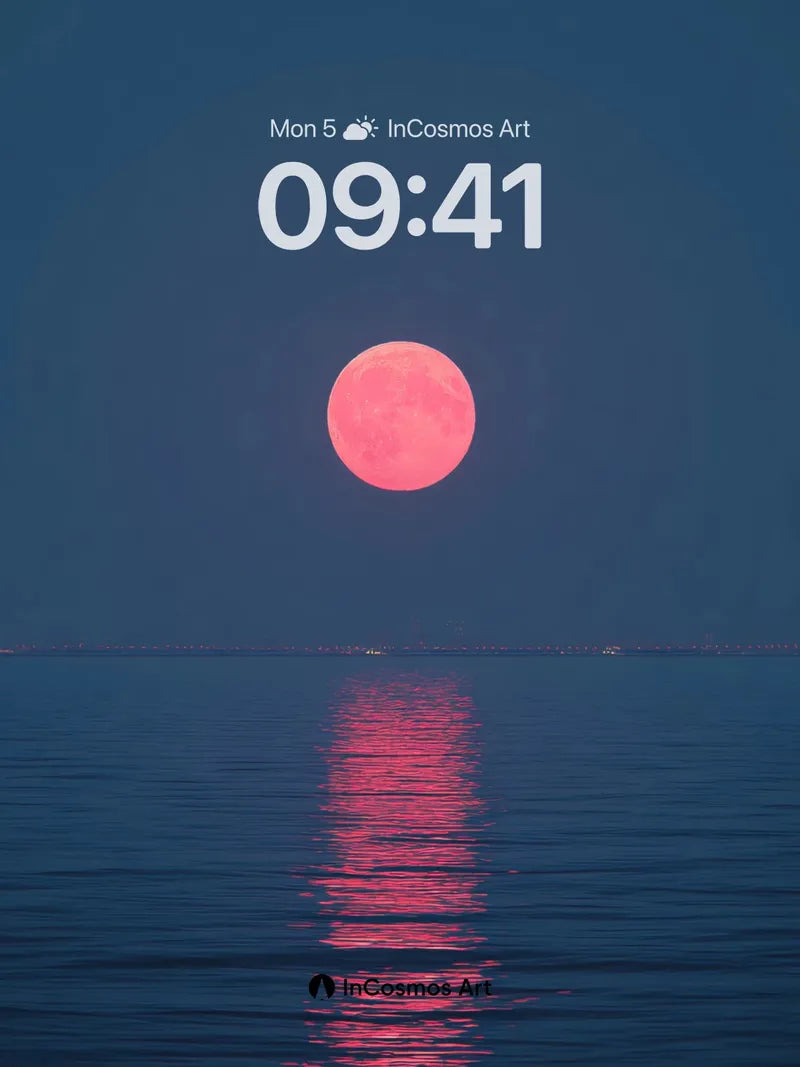 Crimson Moonlight Wallpaper with Ocean Reflection