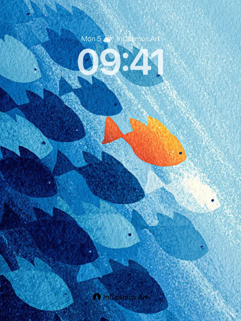 Solitary Orange Fish Wallpaper in Ocean Currents wallpaper for iPhone, iPad & Mac