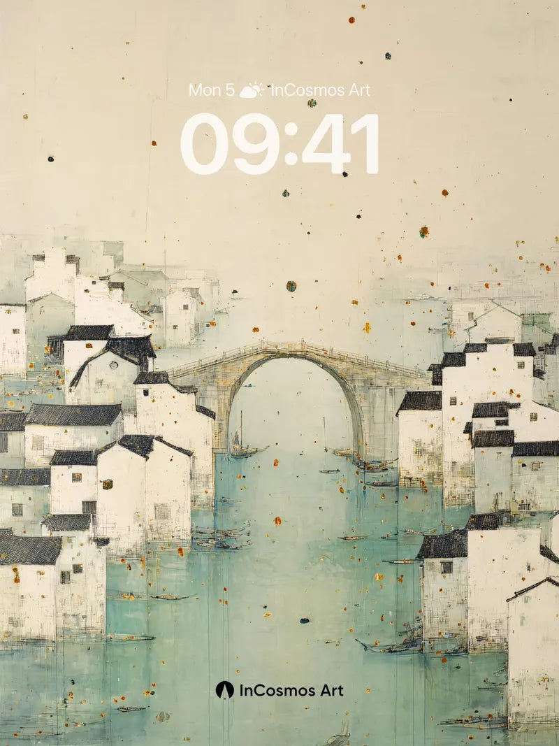 Serene Canal Reflections Wallpaper in Misty Hues