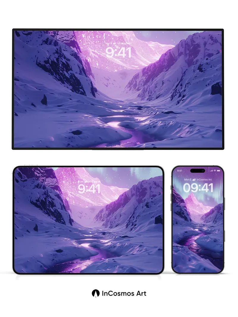 Aurora Veil Wallpaper with Frozen River Pulse