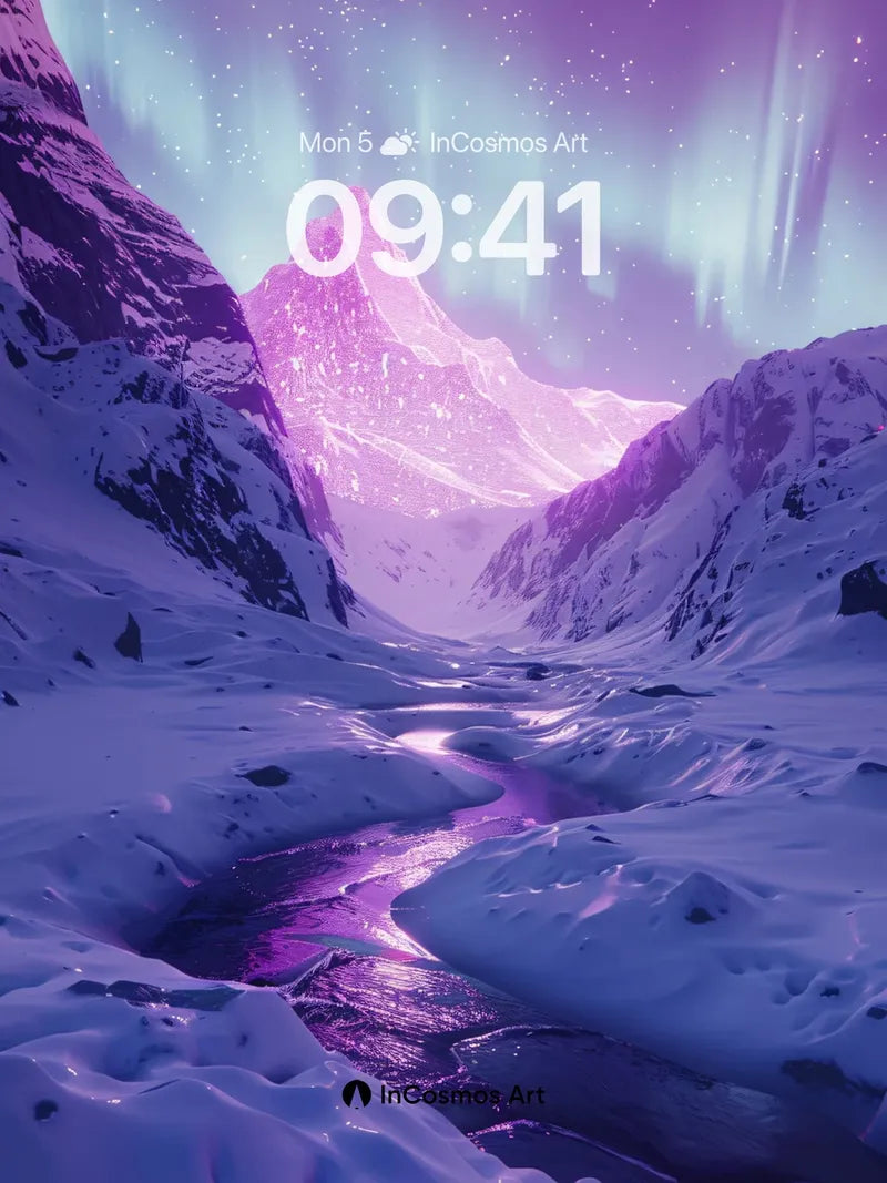 Aurora Veil Wallpaper with Frozen River Pulse