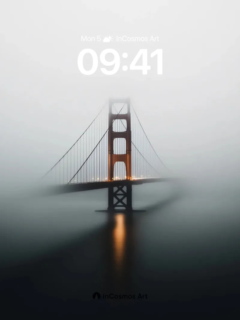 Fogbound Bridge Wallpaper with Golden Reflection