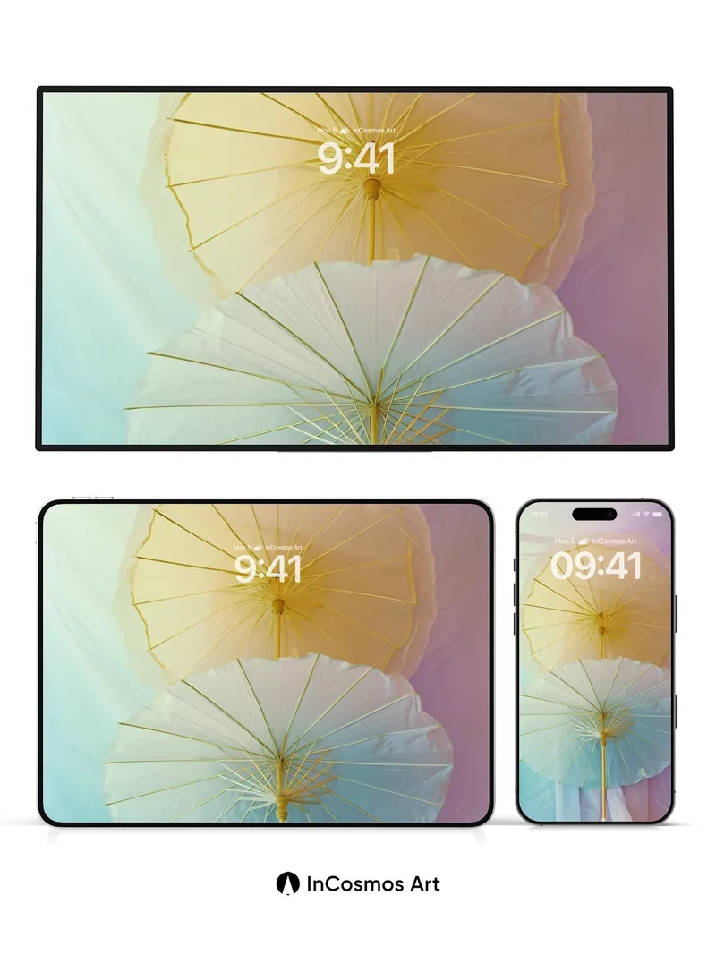 Soft Light Umbrella Wallpaper with Ethereal Drapes