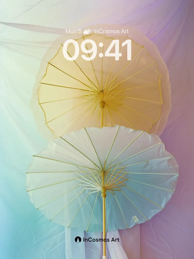 Soft Light Umbrella Wallpaper with Ethereal Drapes