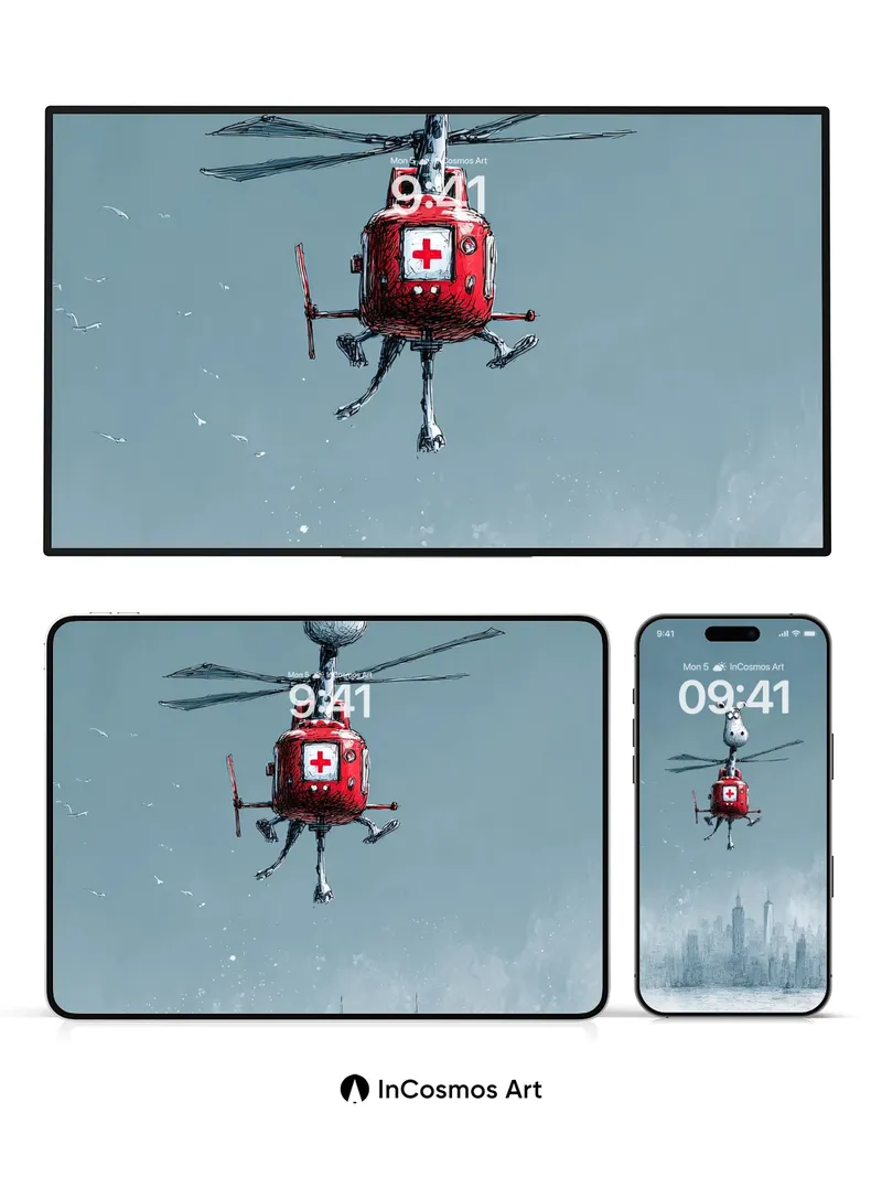 Whimsical Sky Cow Wallpaper with Hovering Helicopter