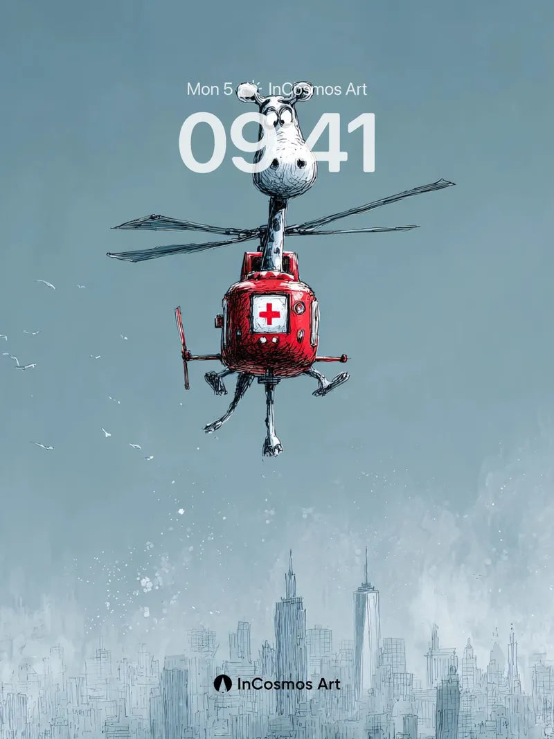 Whimsical Sky Cow Wallpaper with Hovering Helicopter