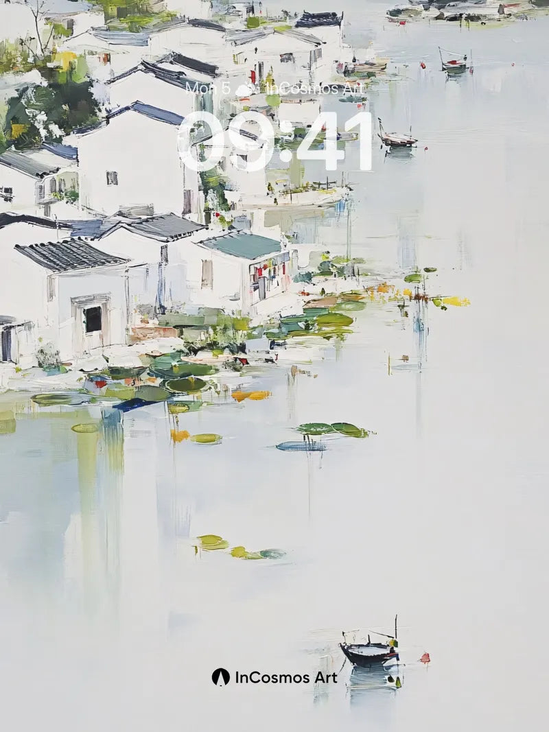 Serenity Waterscape Wallpaper with Floating Light