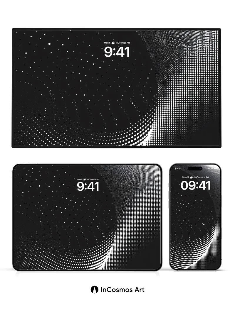 Cosmic Drift Wallpaper with Halftone Waves