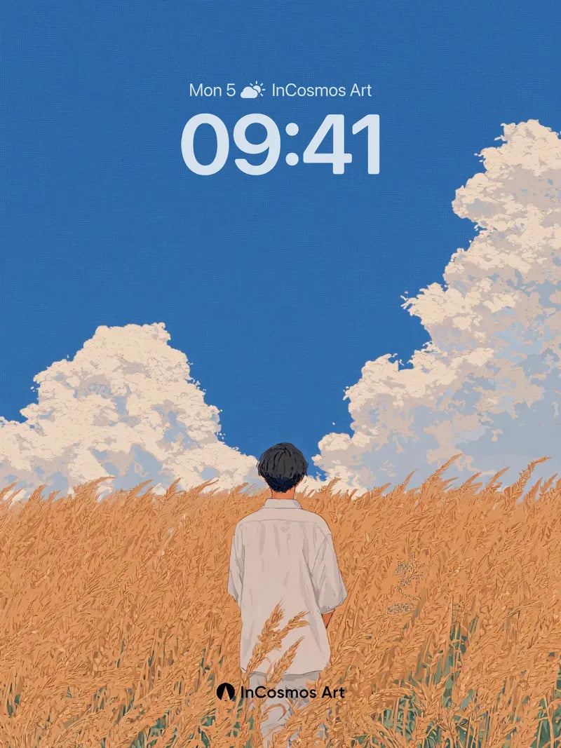 Serenity Field Wallpaper with Golden Wheat Whispers