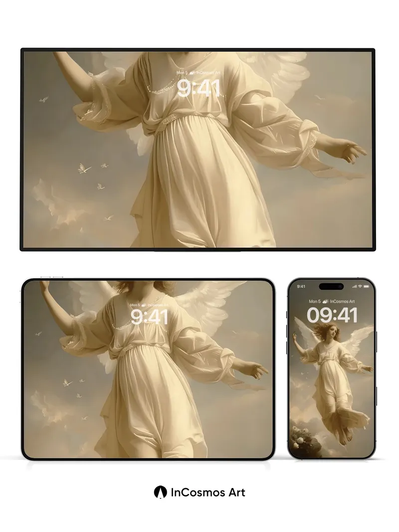 Serene Angel Flight Wallpaper with Ethereal Light