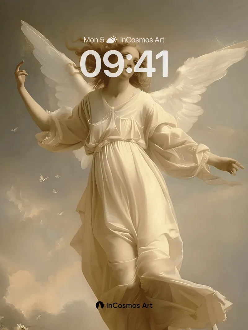 Serene Angel Flight Wallpaper with Ethereal Light