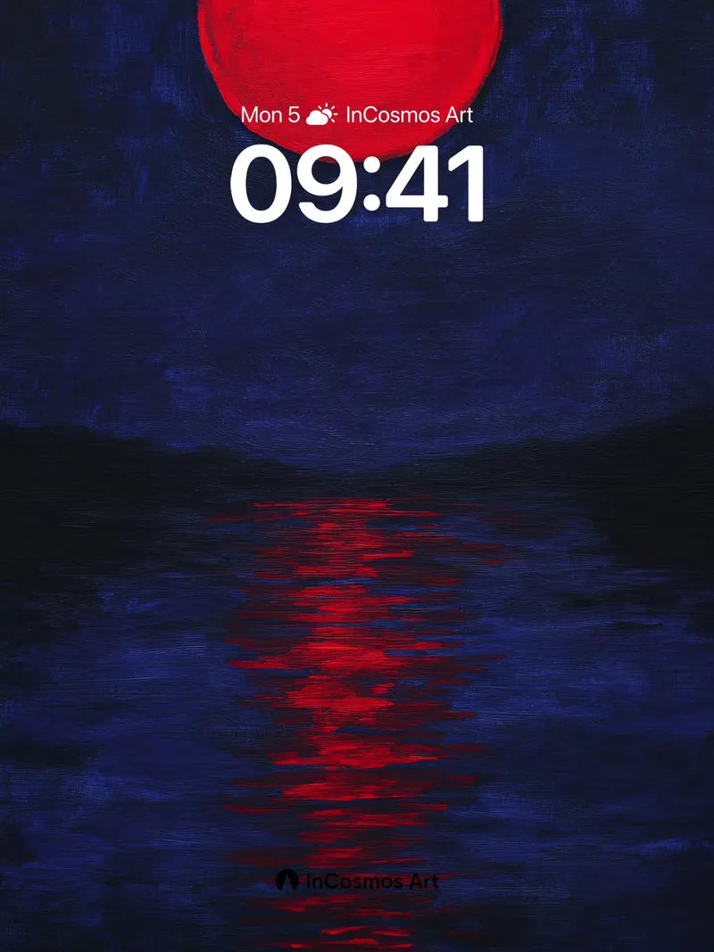 Blood Moon Reflection Wallpaper with Deep Night Texture