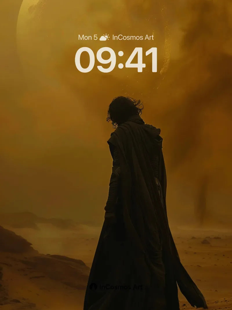 Silhouetted Wanderer Wallpaper Under Golden Moon