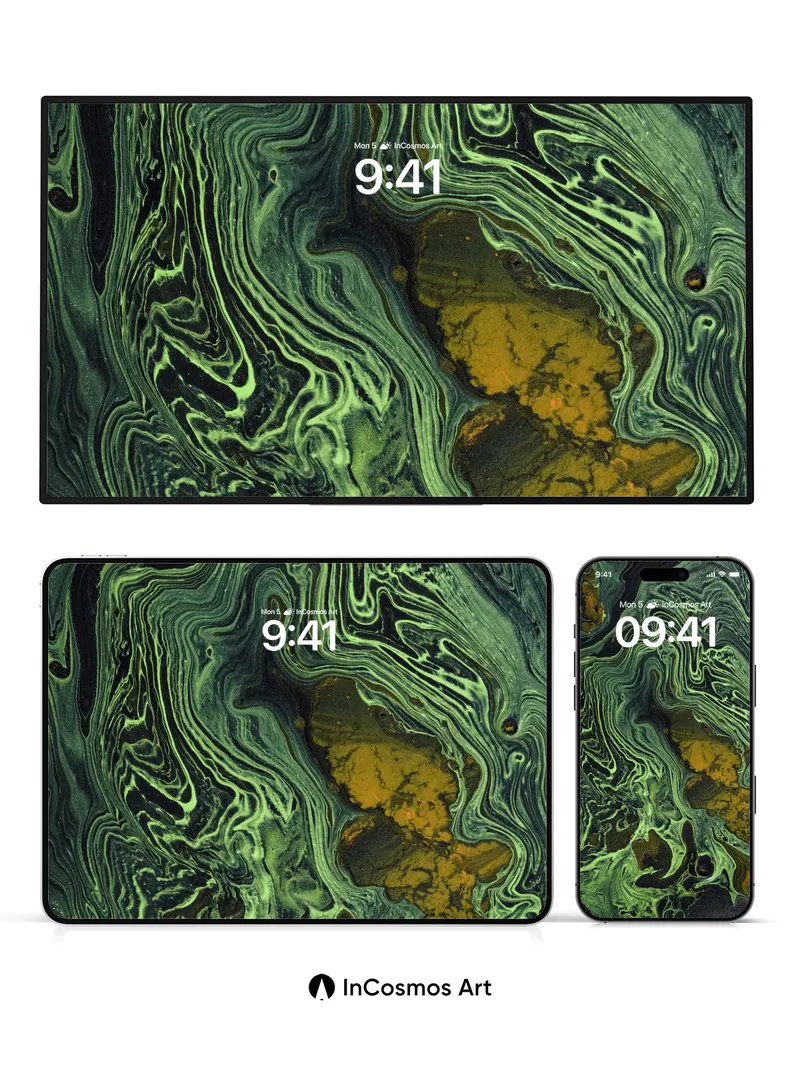 Emerald Whirlpool Wallpaper with Golden Veins