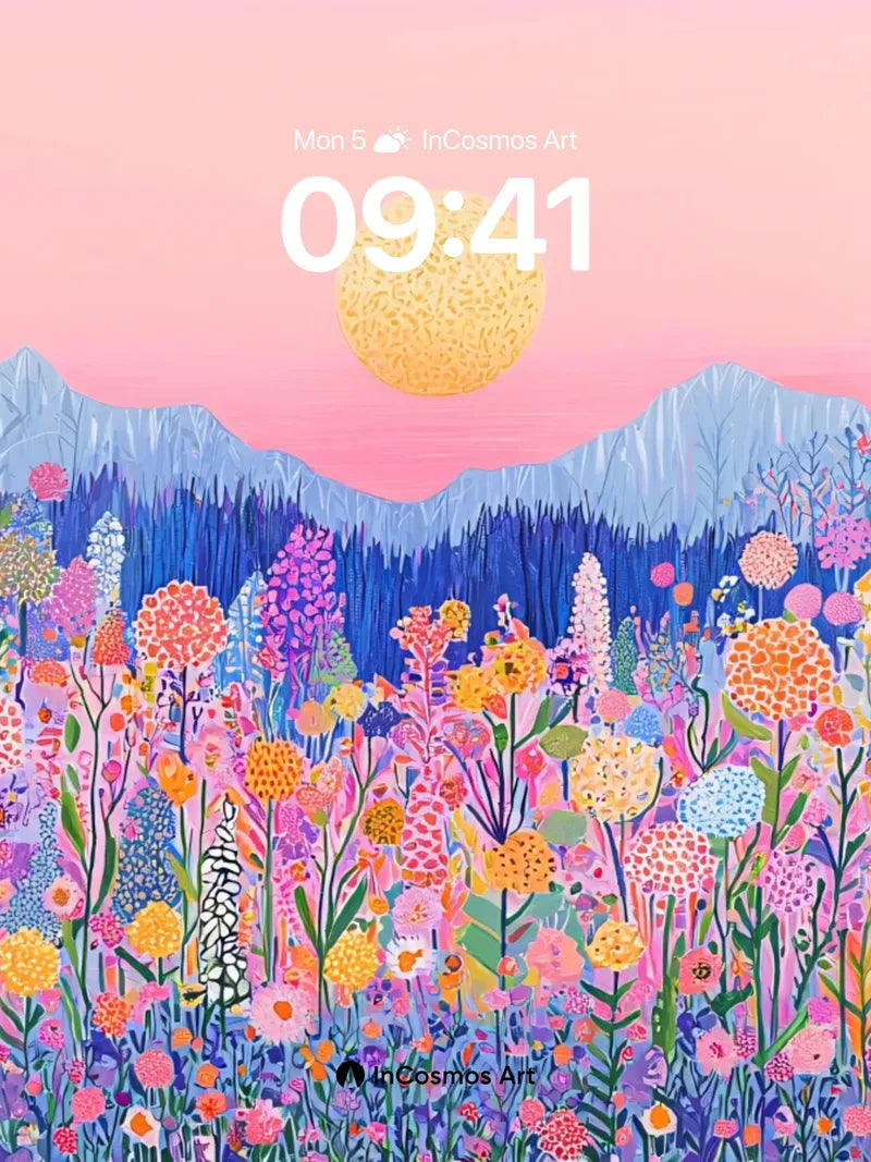 Luminous Meadow Wallpaper with Sunset Hues