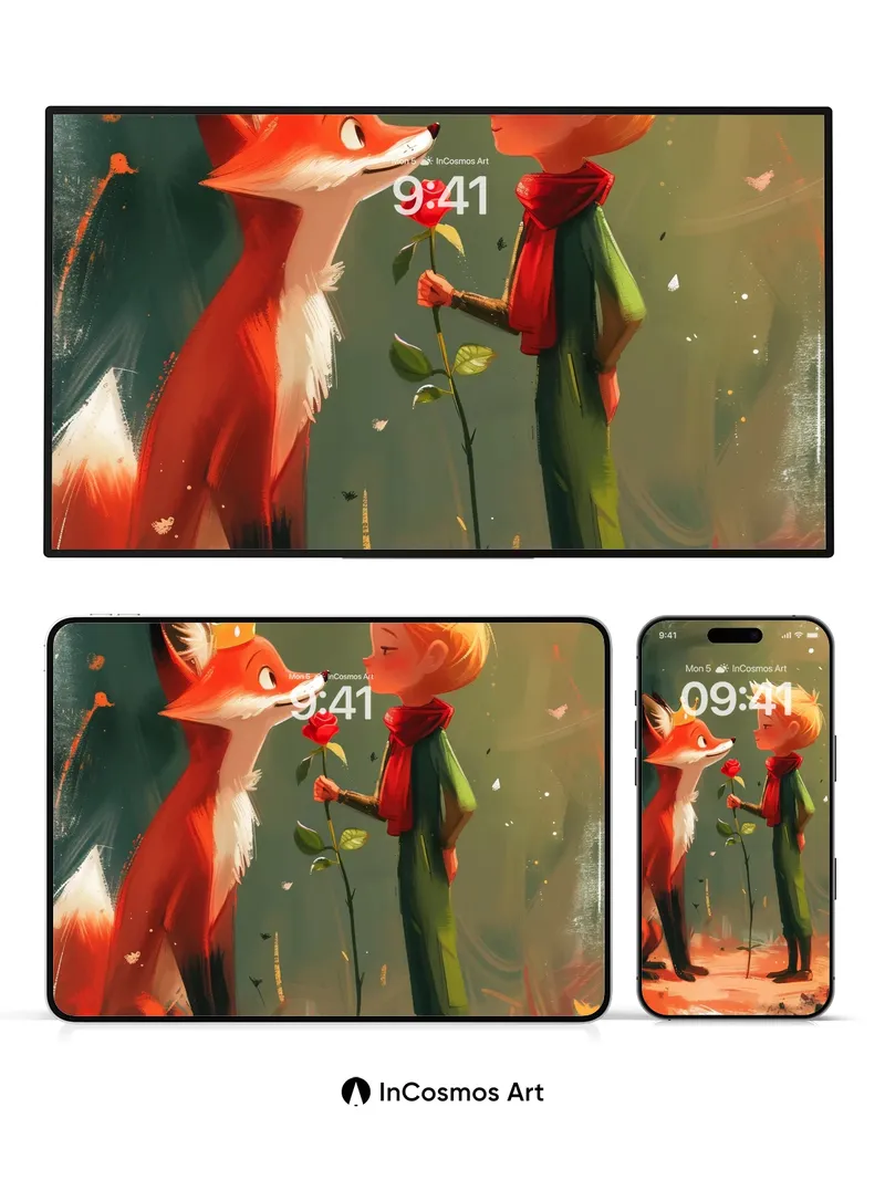 Whispering Rose Wallpaper with Crowned Fox