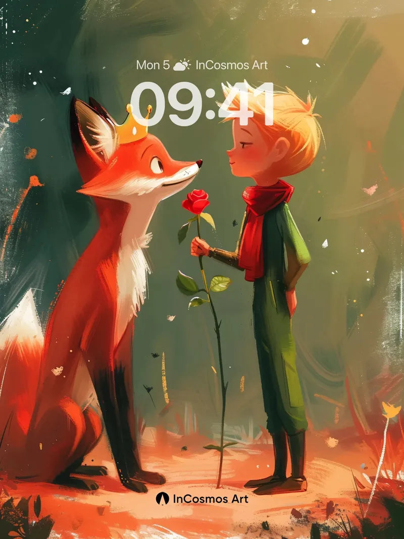 Whispering Rose Wallpaper with Crowned Fox