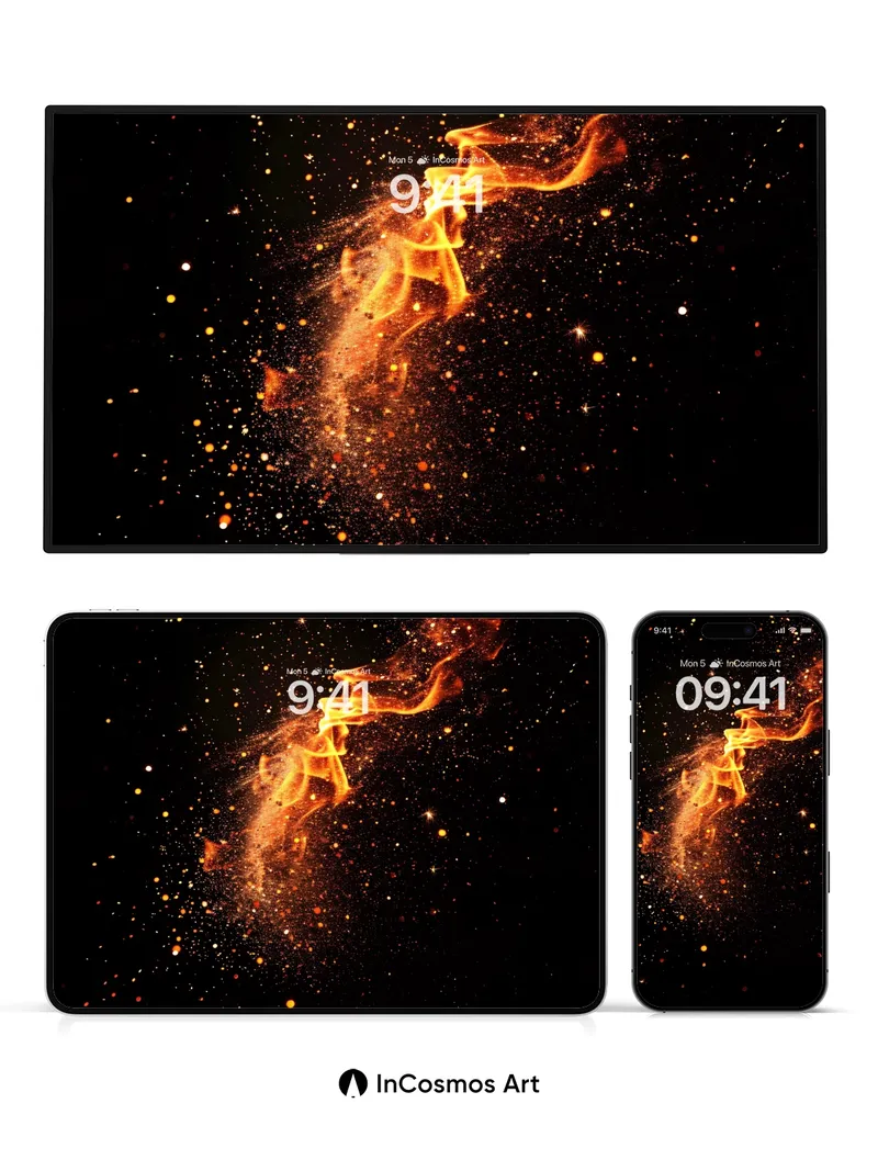 Cosmic Ember Wallpaper with Starlit Trails