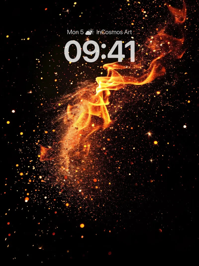 Cosmic Ember Wallpaper with Starlit Trails