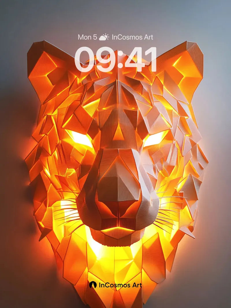 Fiery Origami Tiger Wallpaper with Glowing Facets wallpaper for iPhone, iPad & Mac