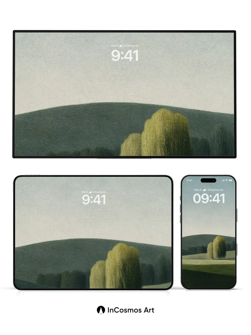 Whispering Willow Wallpaper with Distant Hills