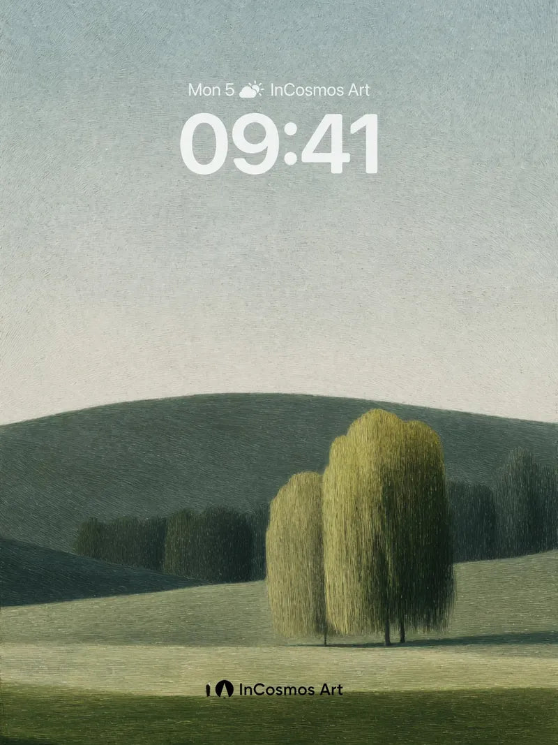 Whispering Willow Wallpaper with Distant Hills