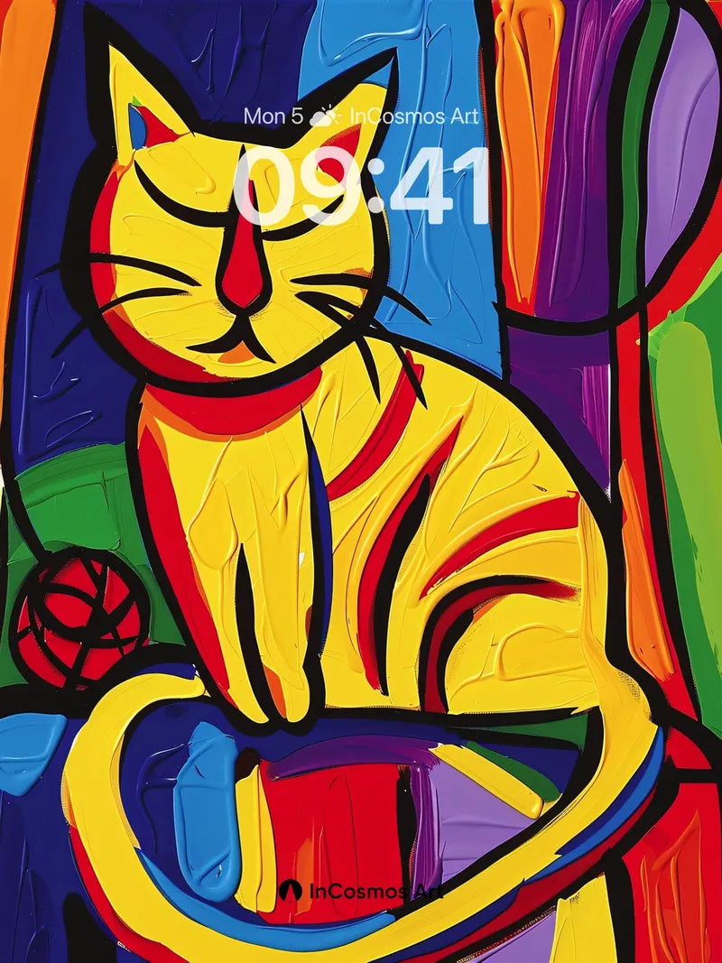 Cubist Cat Wallpaper with Vibrant Stripes wallpaper for iPhone, iPad & Mac