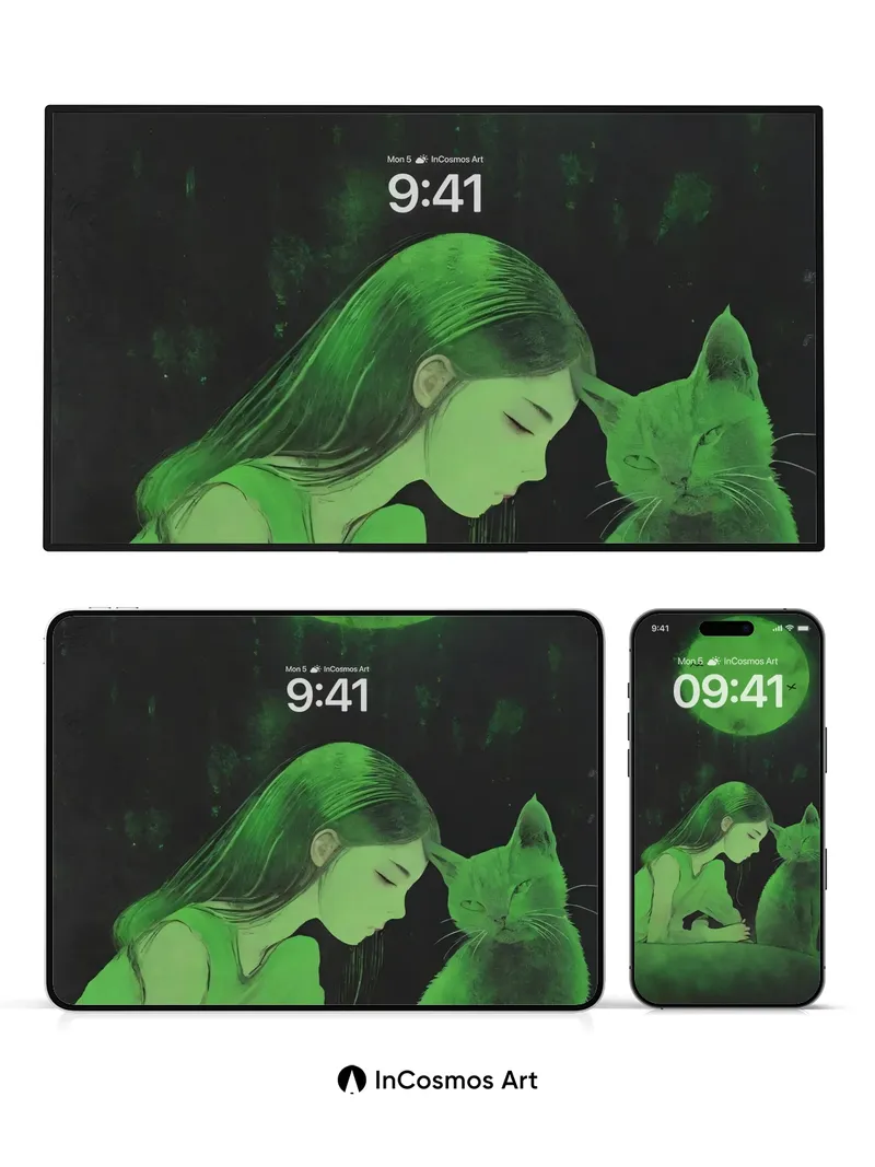 Serenity Moonlight Wallpaper with Whispering Cat