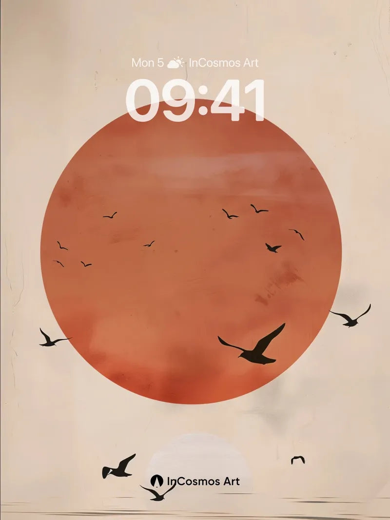 Serene Sunset Wallpaper with Silhouetted Flight