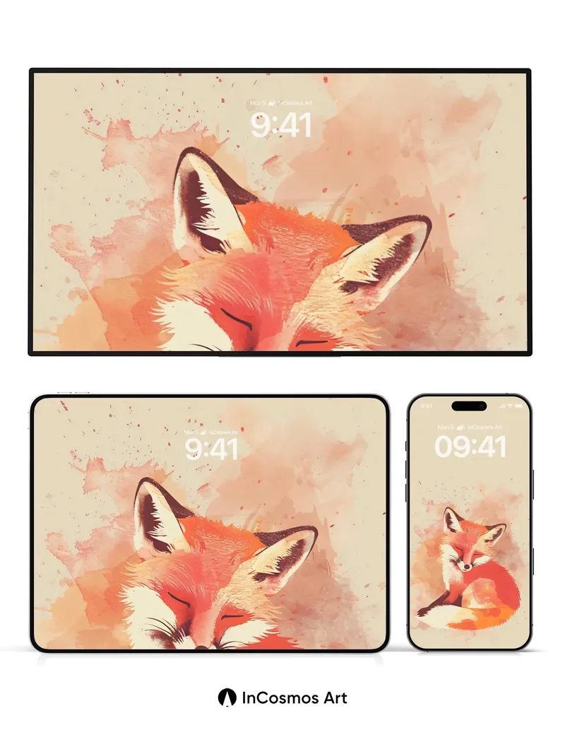 Serenity Fox Wallpaper with Watercolor Hues