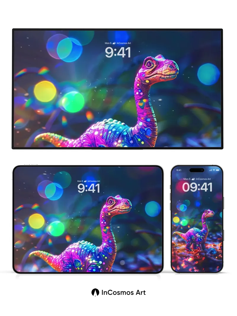 Neon Dino Wallpaper with Cosmic Sparkles