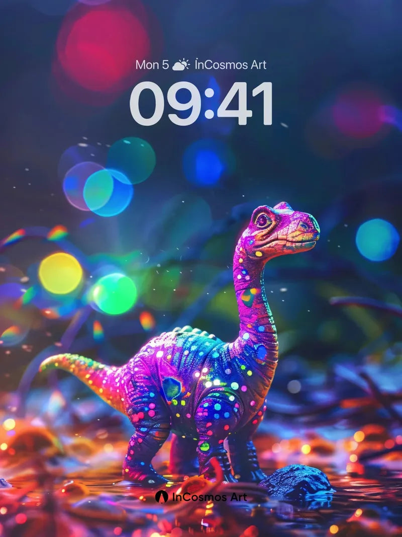 Neon Dino Wallpaper with Cosmic Sparkles