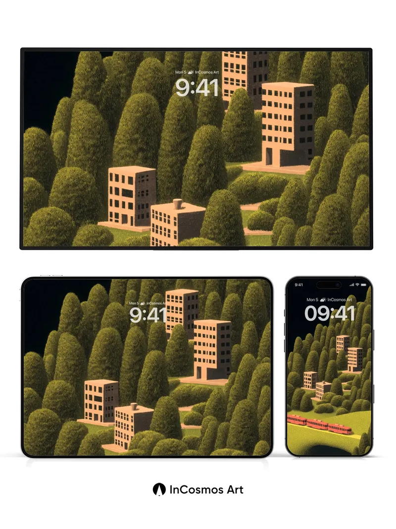 Whispering Pines Wallpaper with Floating Towers