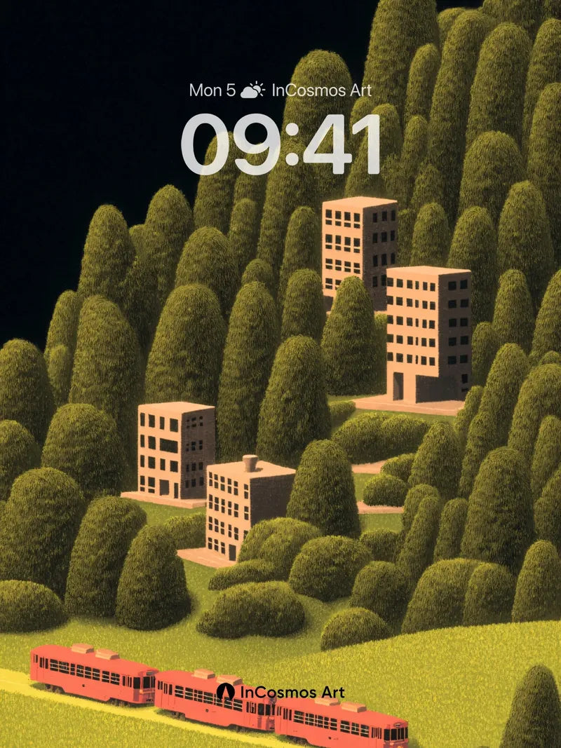 Whispering Pines Wallpaper with Floating Towers