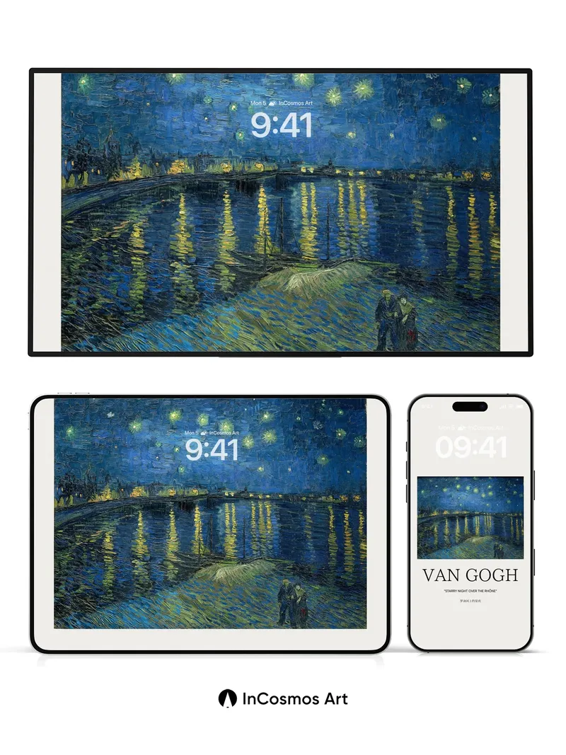Starry Night River Wallpaper with Van Gogh's Brushstroke