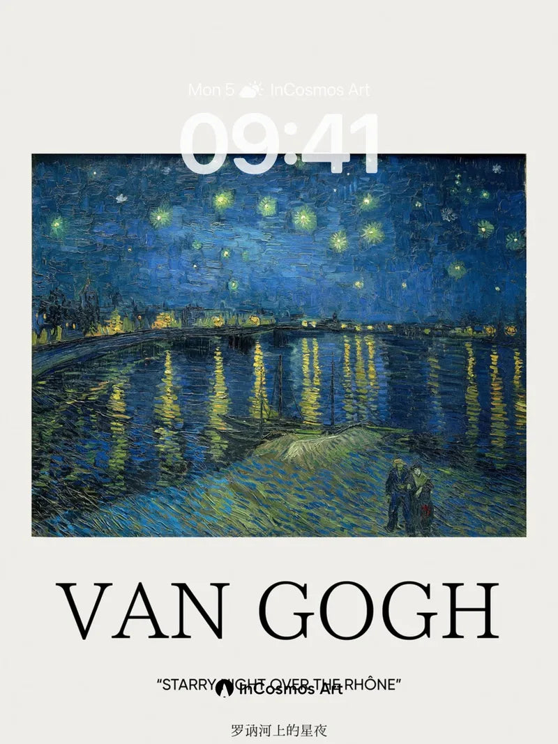 Starry Night River Wallpaper with Van Gogh's Brushstroke