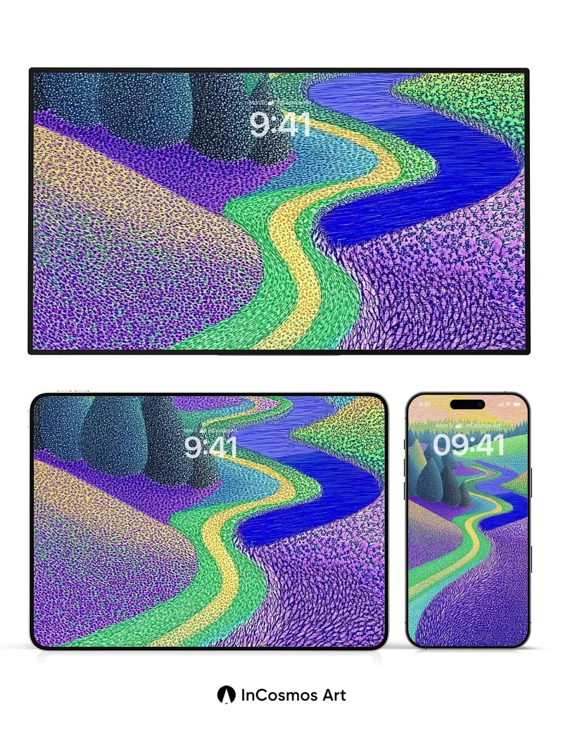 Spectral River Wallpaper with Textured Light