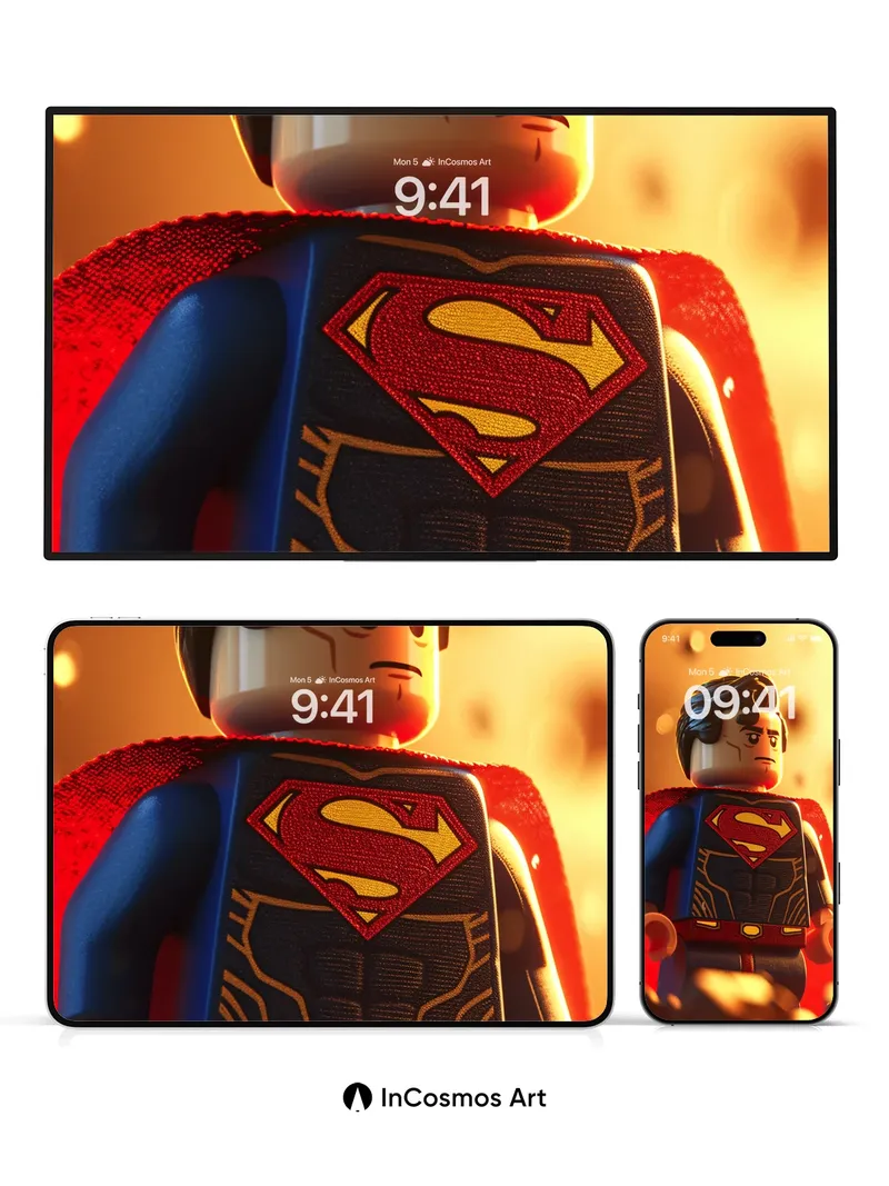Golden Hour Superman Wallpaper with LEGO Texture