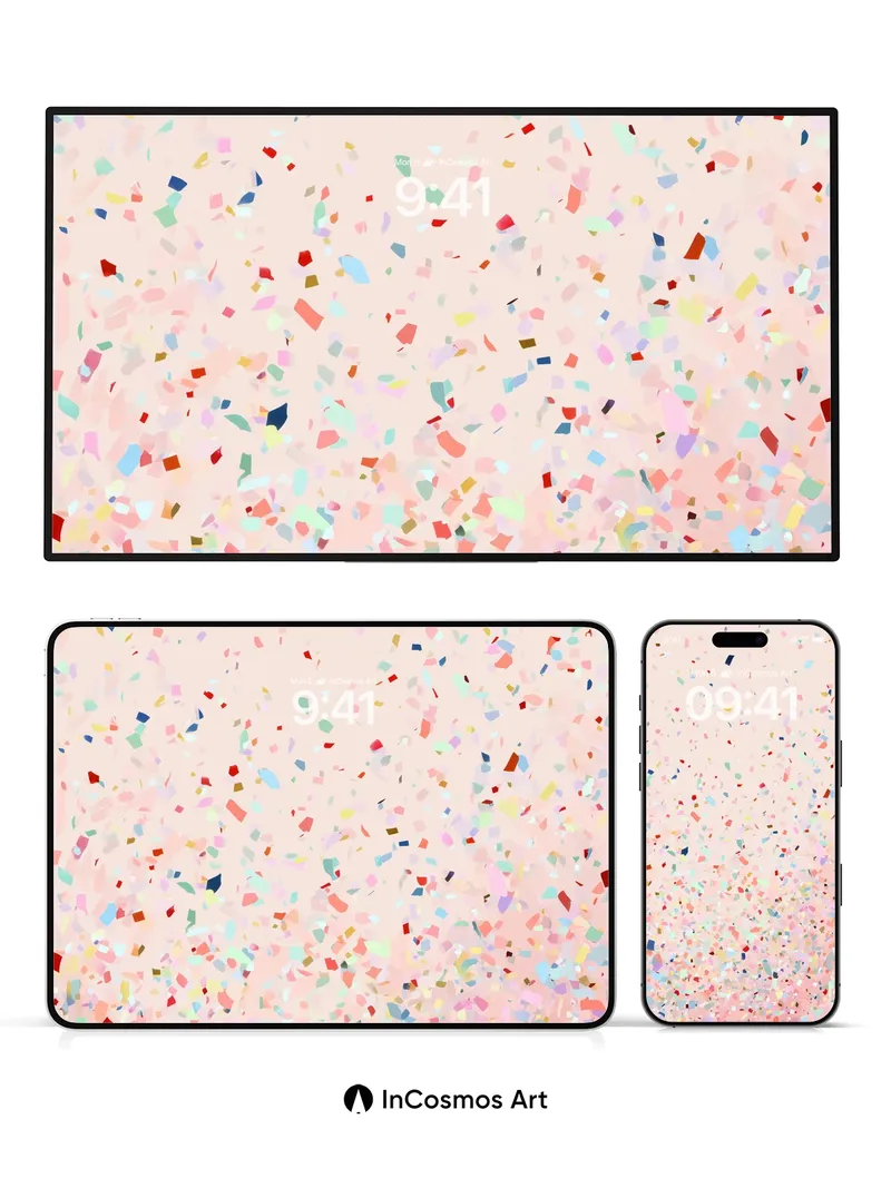 Whispering Confetti Wallpaper with Floating Fragments