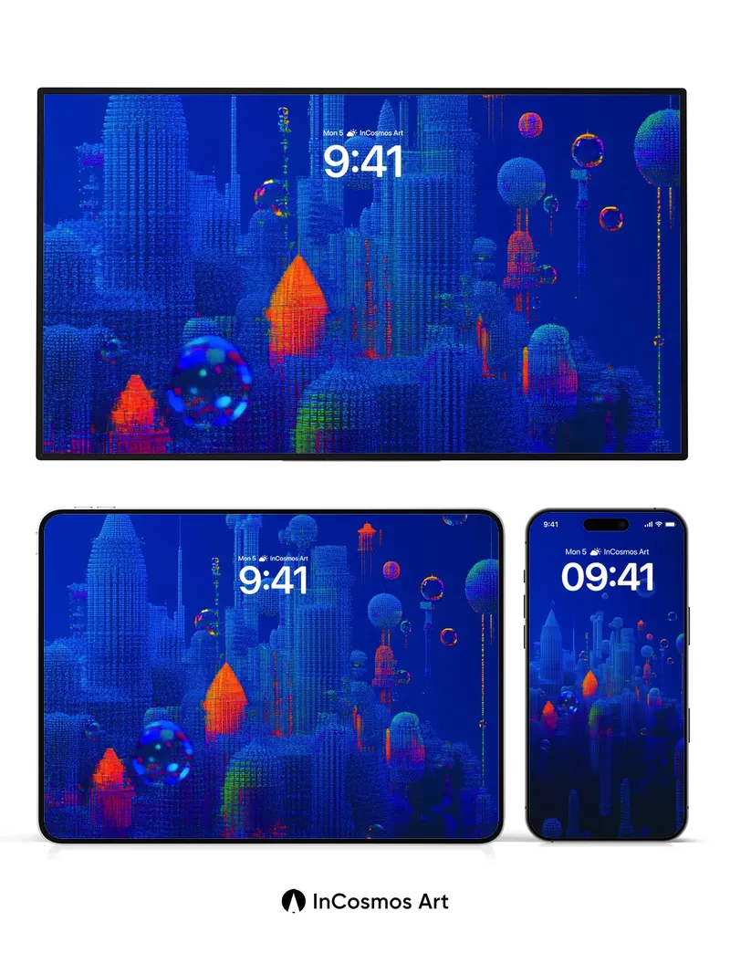 Neon Nebula Wallpaper with Floating Domes