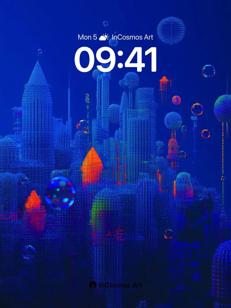 Neon Nebula Wallpaper with Floating Domes