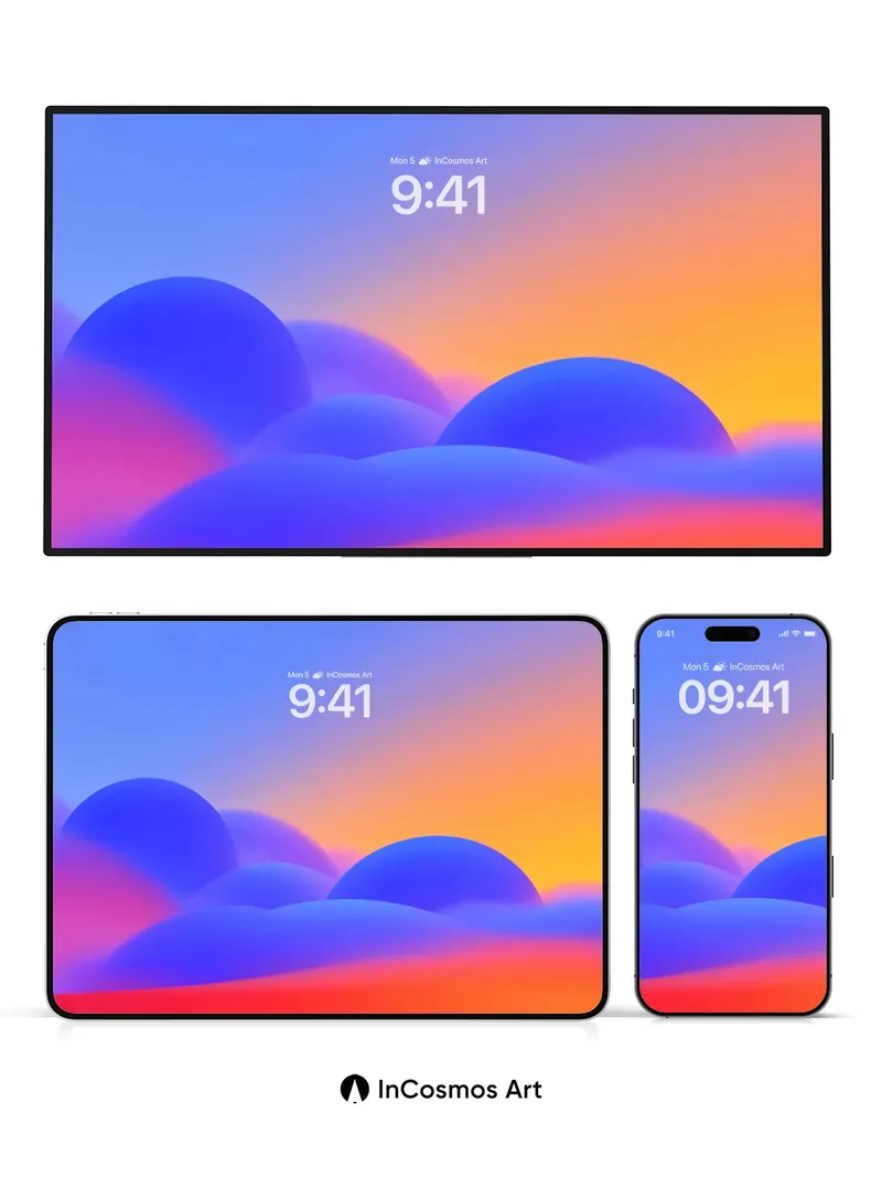 Luminous Horizon Wallpaper with Floating Forms