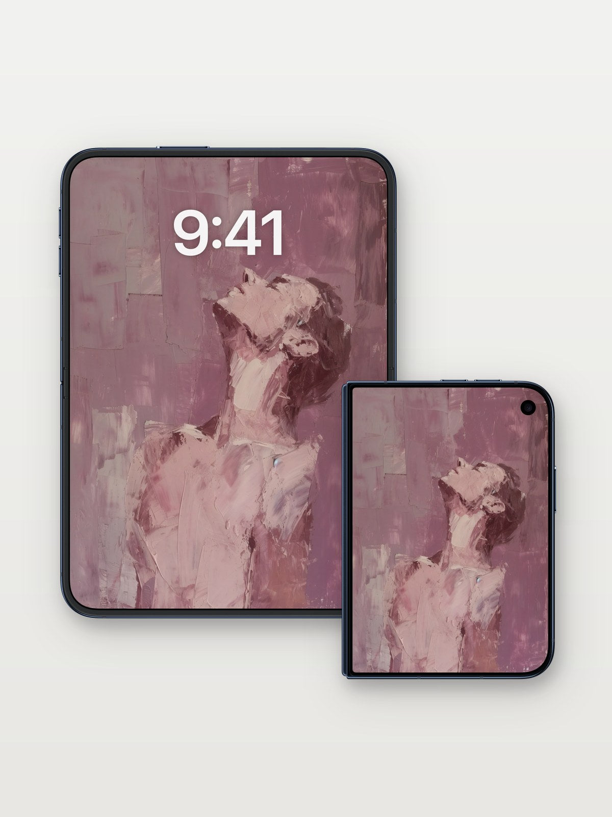Muted Reverie Wallpaper with Brushstroke Flesh on iPhone Duo, open and closed